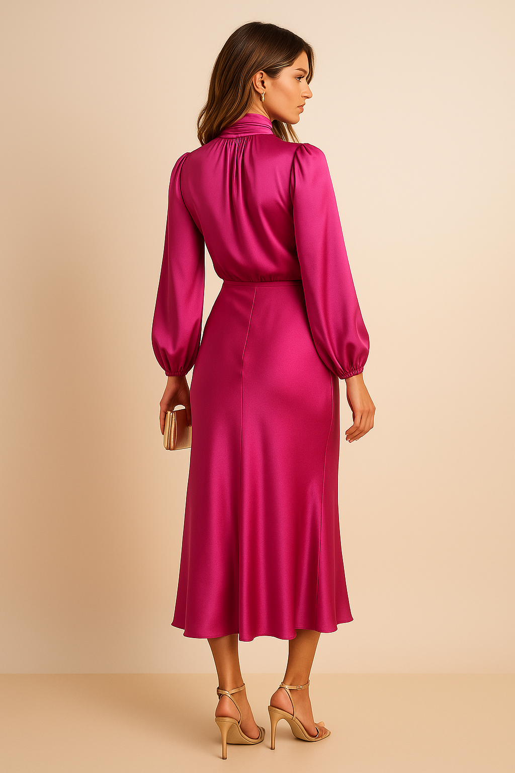 Anna | Elegant Vit Hög Hals Midi Klänning för Dam 8