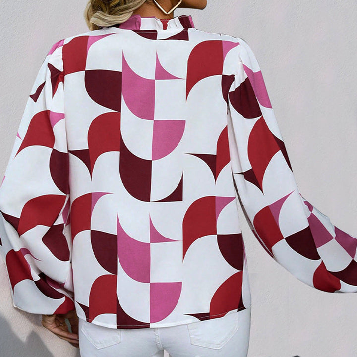 Ava | Elegant Hösttröja med Puffärmar och Geometriskt Mönster 4