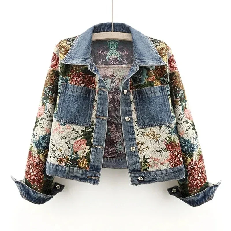 Blommig Jeansjacka Dam | Vintage Denimjacka med Unikt Mönster | Trendig Stil för Kvinnor 0