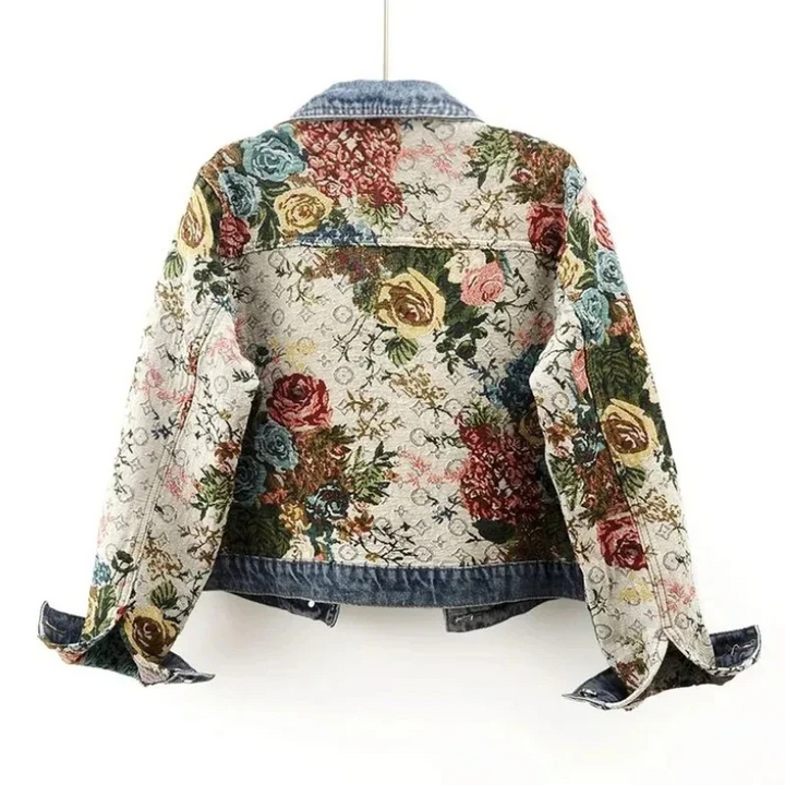 Blommig Jeansjacka Dam | Vintage Denimjacka med Unikt Mönster | Trendig Stil för Kvinnor 3
