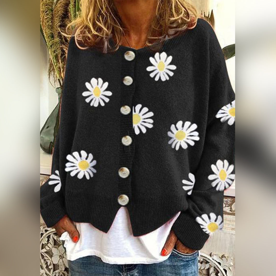 Blommig Stickad Kofta för Kvinnor med Knäppning | Mjuk och Bekväm Tröja för Eleganta Tillfällen 2