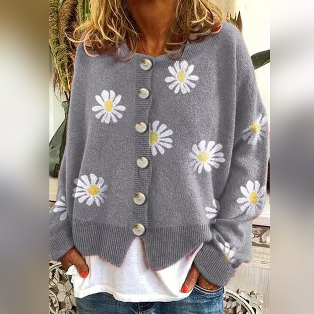 Blommig Stickad Kofta för Kvinnor med Knäppning | Mjuk och Bekväm Tröja för Eleganta Tillfällen 3
