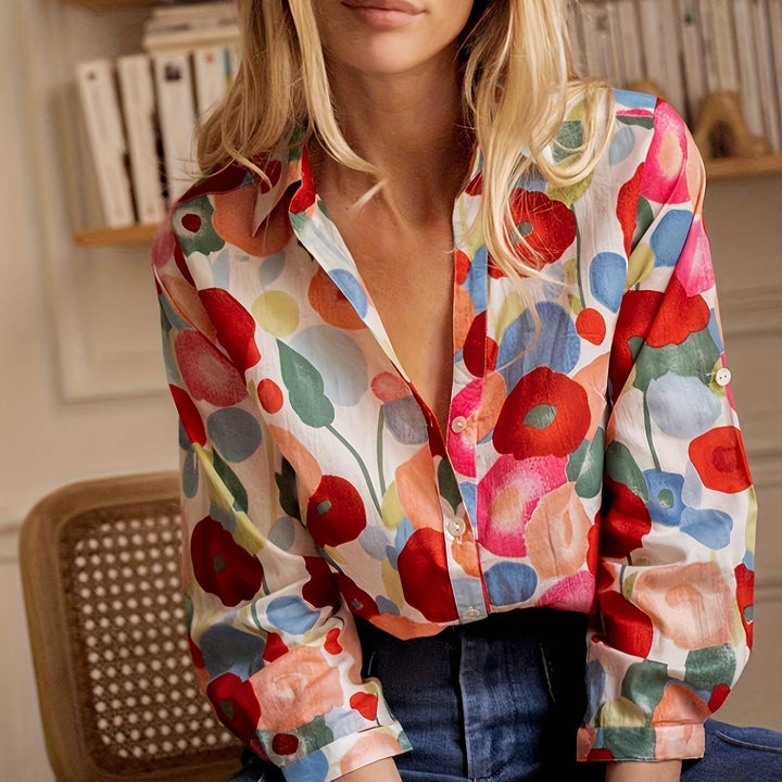 Blusar Dam | Blommig Långärmad Blus med Anpassningsbara Ärmar | Elegant och Bekväm för Vår och Sommar 2