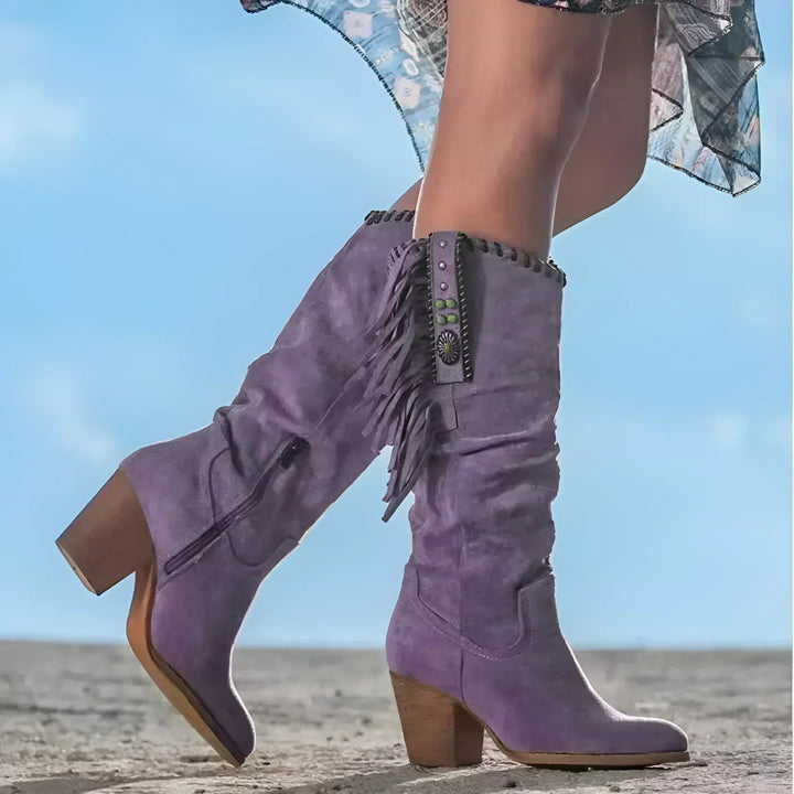 Boho-Kollektion | Cowboystövlar för Kvinnor med Fransar | Vadlånga och Bekväma för Stil och Rörlighet 1