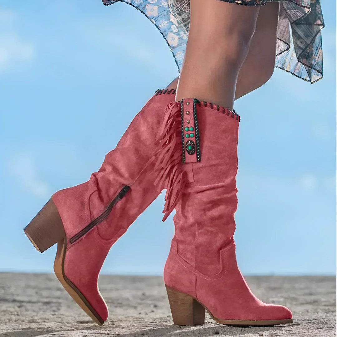 Boho-Kollektion | Cowboystövlar för Kvinnor med Fransar | Vadlånga och Bekväma för Stil och Rörlighet 3