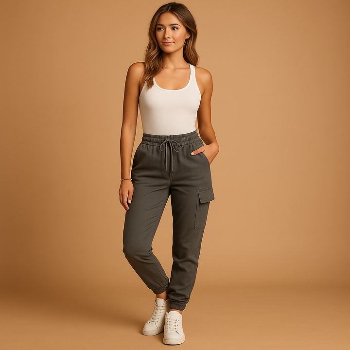 Cargobyxor Dam | Slim Hög Midja med Funktionella Fickor | Smickrande Design för Komfort och Stil 3