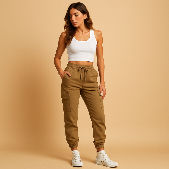 Cargobyxor Dam | Slim Hög Midja med Funktionella Fickor | Smickrande Design för Komfort och Stil 5