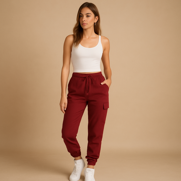 Cargobyxor Dam | Slim Hög Midja med Funktionella Fickor | Smickrande Design för Komfort och Stil 7
