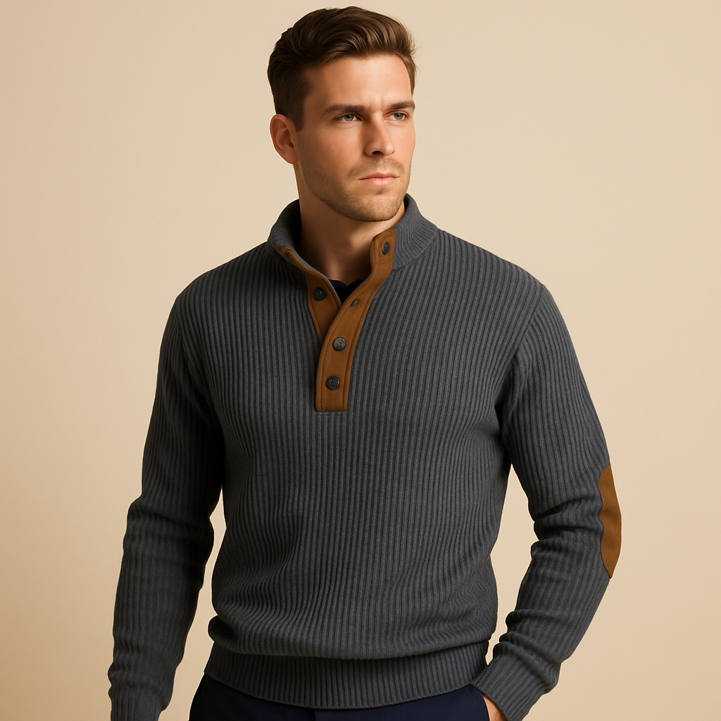 Casual Collection | Ribbstickad Bomullströja för Män med Ståkrage | Avslappnad och Elegant Stil 0
