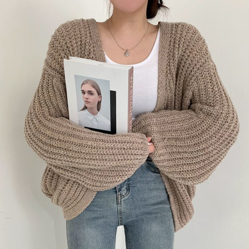 Chunky Knit Cardigan | Oversize Sweater with Balloon Sleeves | Stylish and Comfortable for Autumn and Winter 0