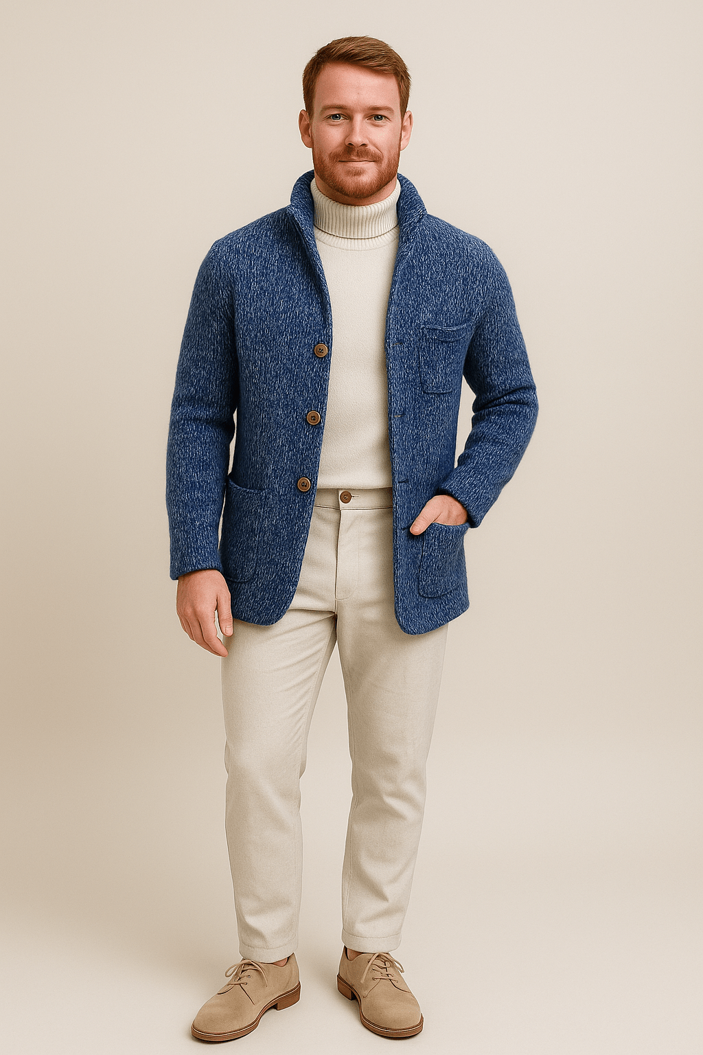 Chunky Stickad Cardigan för Män med Ståkrage | Tidlös Komfort och Stil 0