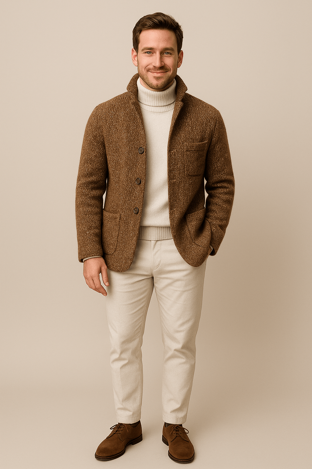 Chunky Stickad Cardigan för Män med Ståkrage | Tidlös Komfort och Stil 1