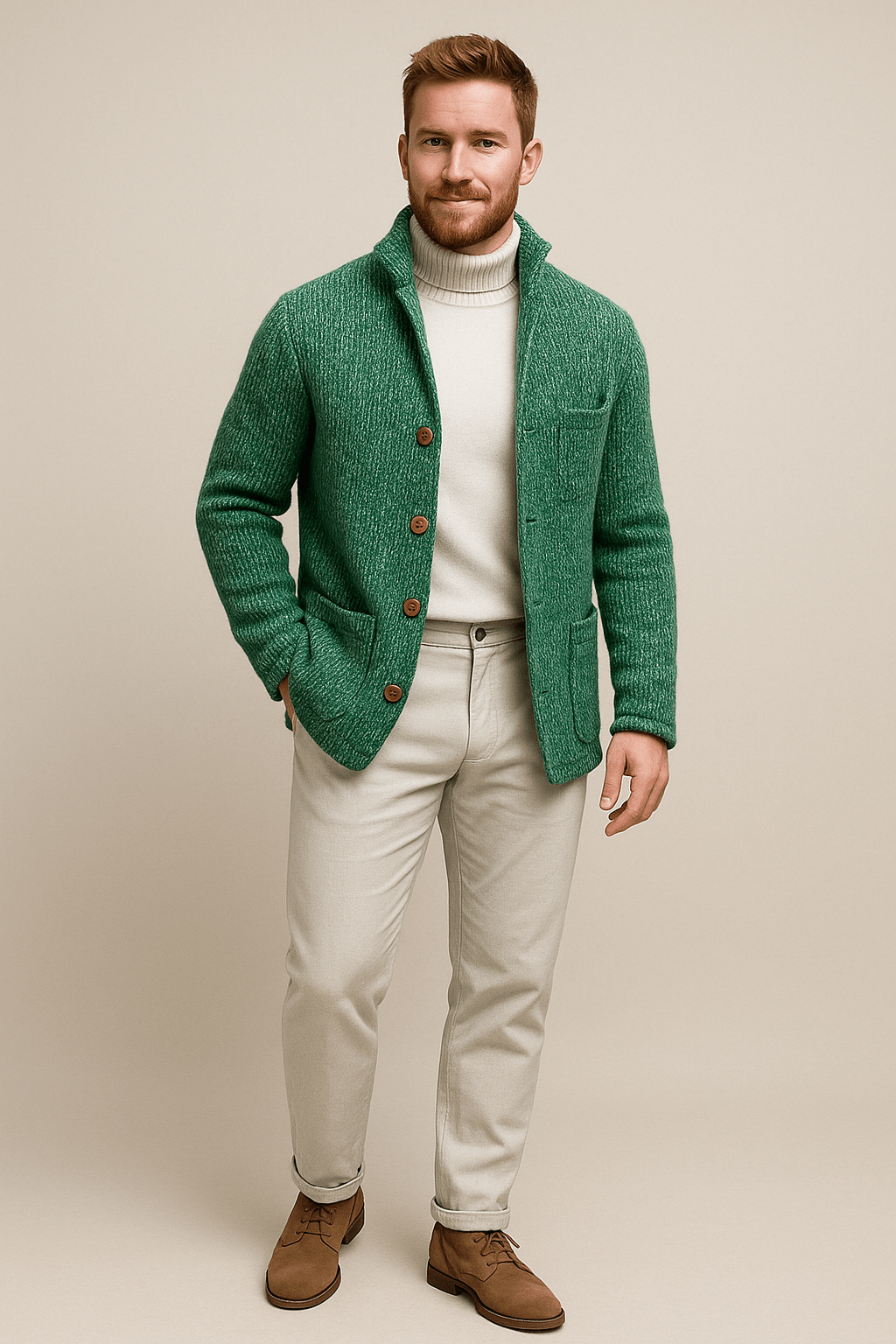 Chunky Stickad Cardigan för Män med Ståkrage | Tidlös Komfort och Stil 3