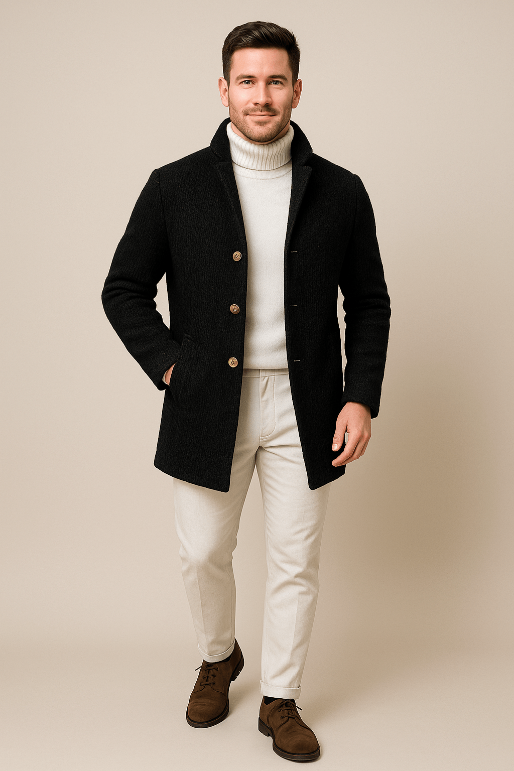 Chunky Stickad Cardigan för Män med Ståkrage | Tidlös Komfort och Stil 4