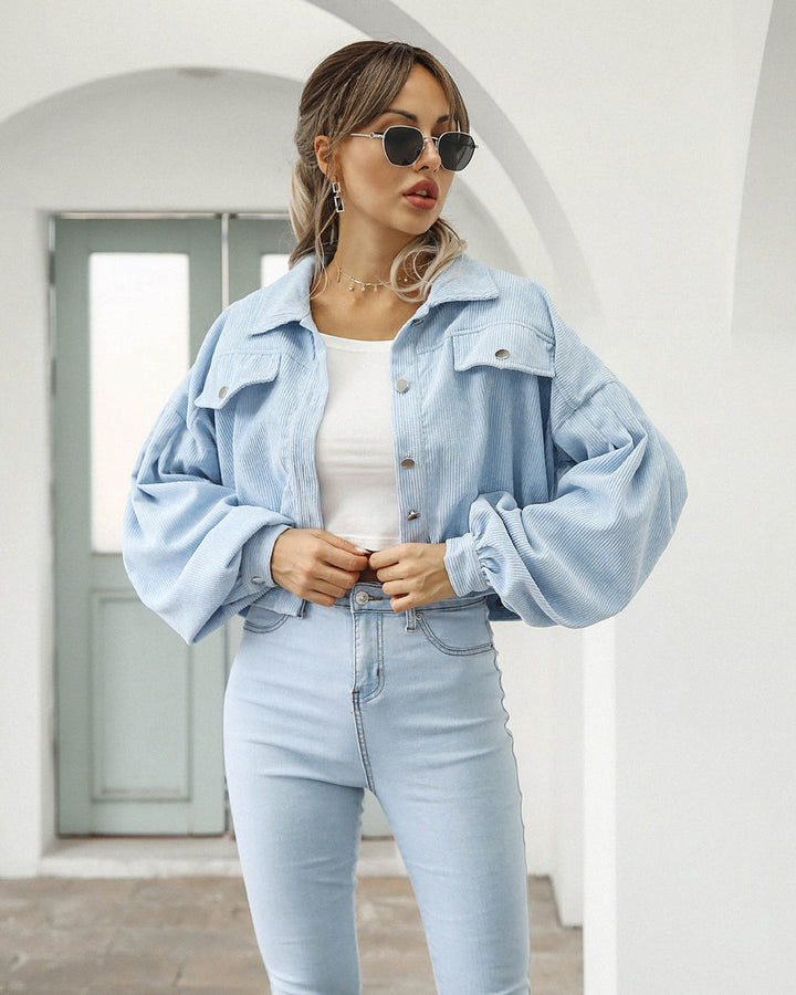 Cropped Jeansjacka Dam | Svart Jeansjacka med Ballongärmar | Modern Casual Look för Vardagsstil 0