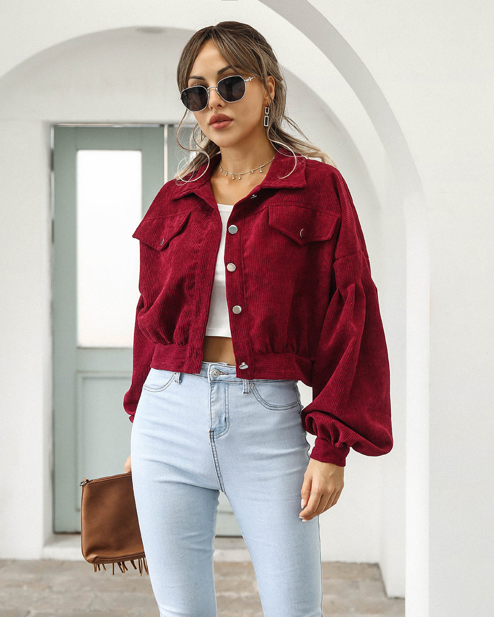 Cropped Jeansjacka Dam | Svart Jeansjacka med Ballongärmar | Modern Casual Look för Vardagsstil 2