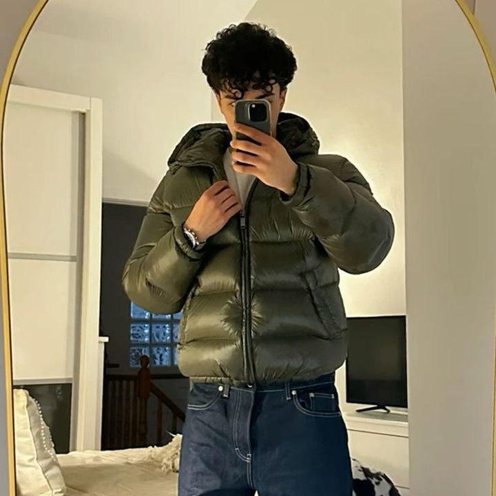 Cropped Quiltad Jacka för Män med Integrerad Huva | Modern Design för Värme och Stil 2