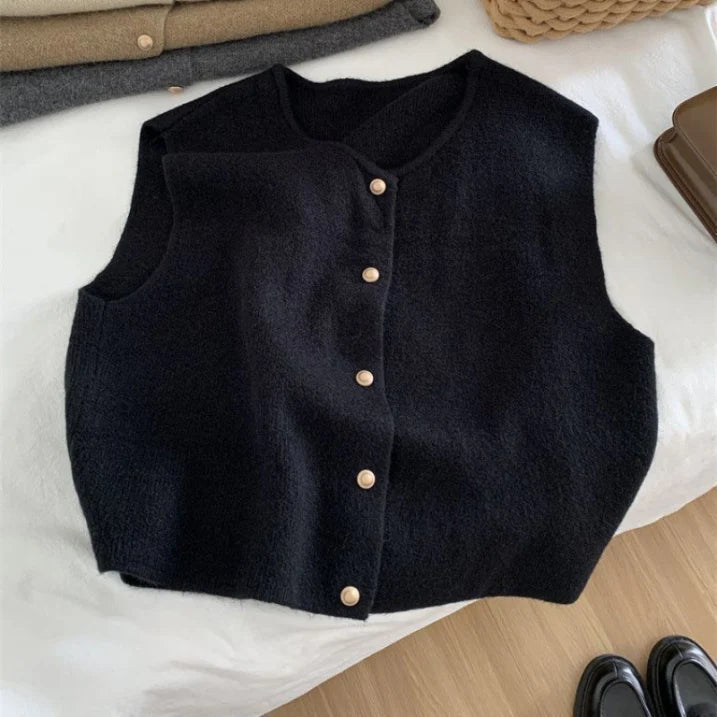 Cropped Stickad Väst för Kvinnor med Knappstängning | Mjukt Lager för Värme och Stil 3