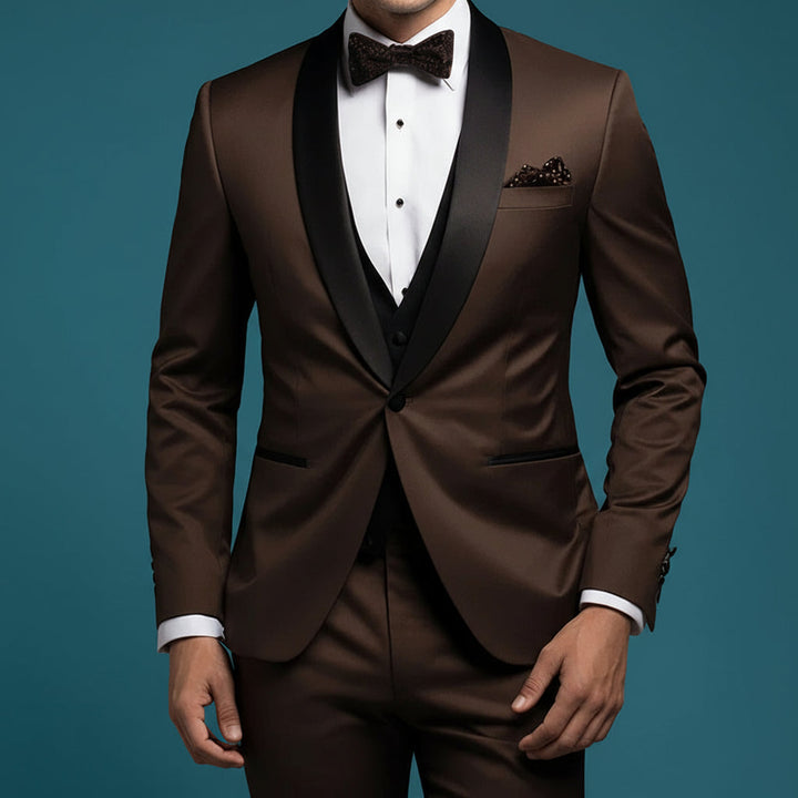 Elegant 3-delad Herr Kostym med Svart Sjalslag | Slim Fit för Bröllop och Formella Tillfällen 0