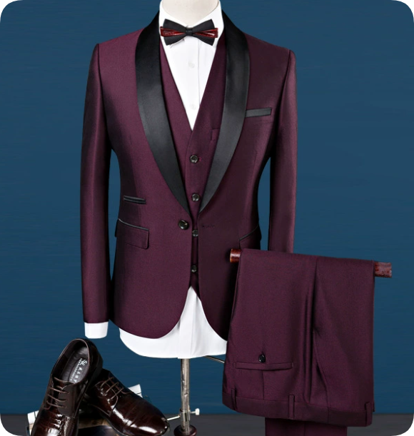 Elegant 3-delad Herr Kostym med Svart Sjalslag | Slim Fit för Bröllop och Formella Tillfällen 1