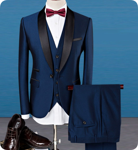 Elegant 3-delad Herr Kostym med Svart Sjalslag | Slim Fit för Bröllop och Formella Tillfällen 2