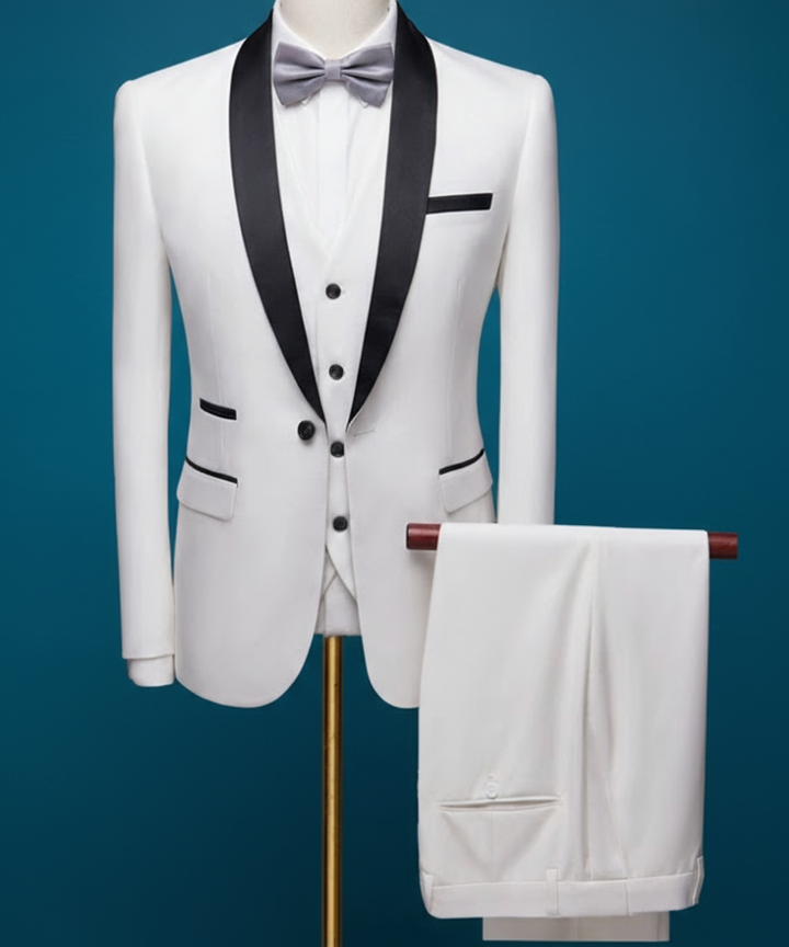 Elegant 3-delad Herr Kostym med Svart Sjalslag | Slim Fit för Bröllop och Formella Tillfällen 3