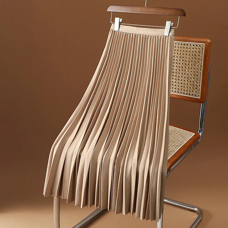 Elegant A-linje Midikjol med Plisserad Design och Elastisk Midja | Mångsidig Stil för Komfort och Klädval 1