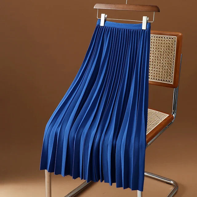 Elegant A-linje Midikjol med Plisserad Design och Elastisk Midja | Mångsidig Stil för Komfort och Klädval 2