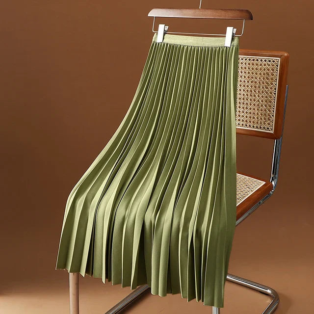 Elegant A-linje Midikjol med Plisserad Design och Elastisk Midja | Mångsidig Stil för Komfort och Klädval 3