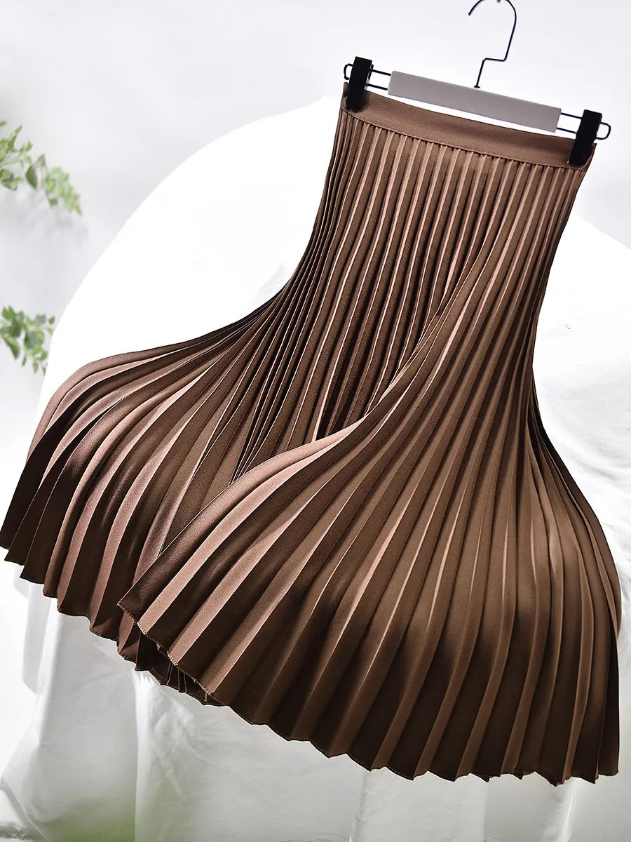 Elegant A-linje Midikjol med Plisserad Design och Elastisk Midja | Mångsidig Stil för Komfort och Klädval 5