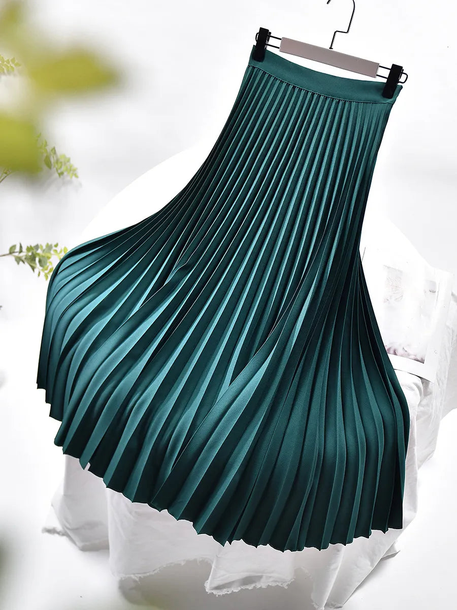 Elegant A-linje Midikjol med Plisserad Design och Elastisk Midja | Mångsidig Stil för Komfort och Klädval 6