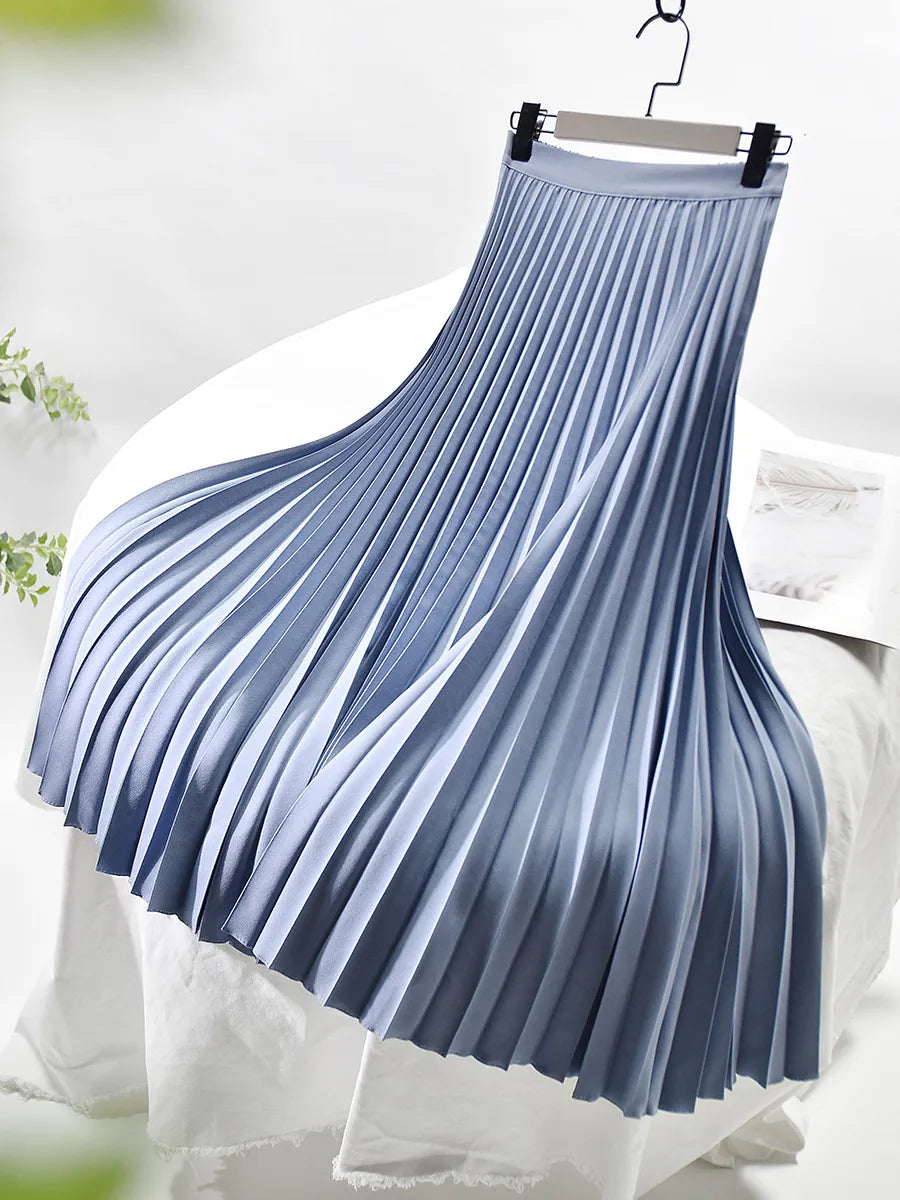 Elegant A-linje Midikjol med Plisserad Design och Elastisk Midja | Mångsidig Stil för Komfort och Klädval 7