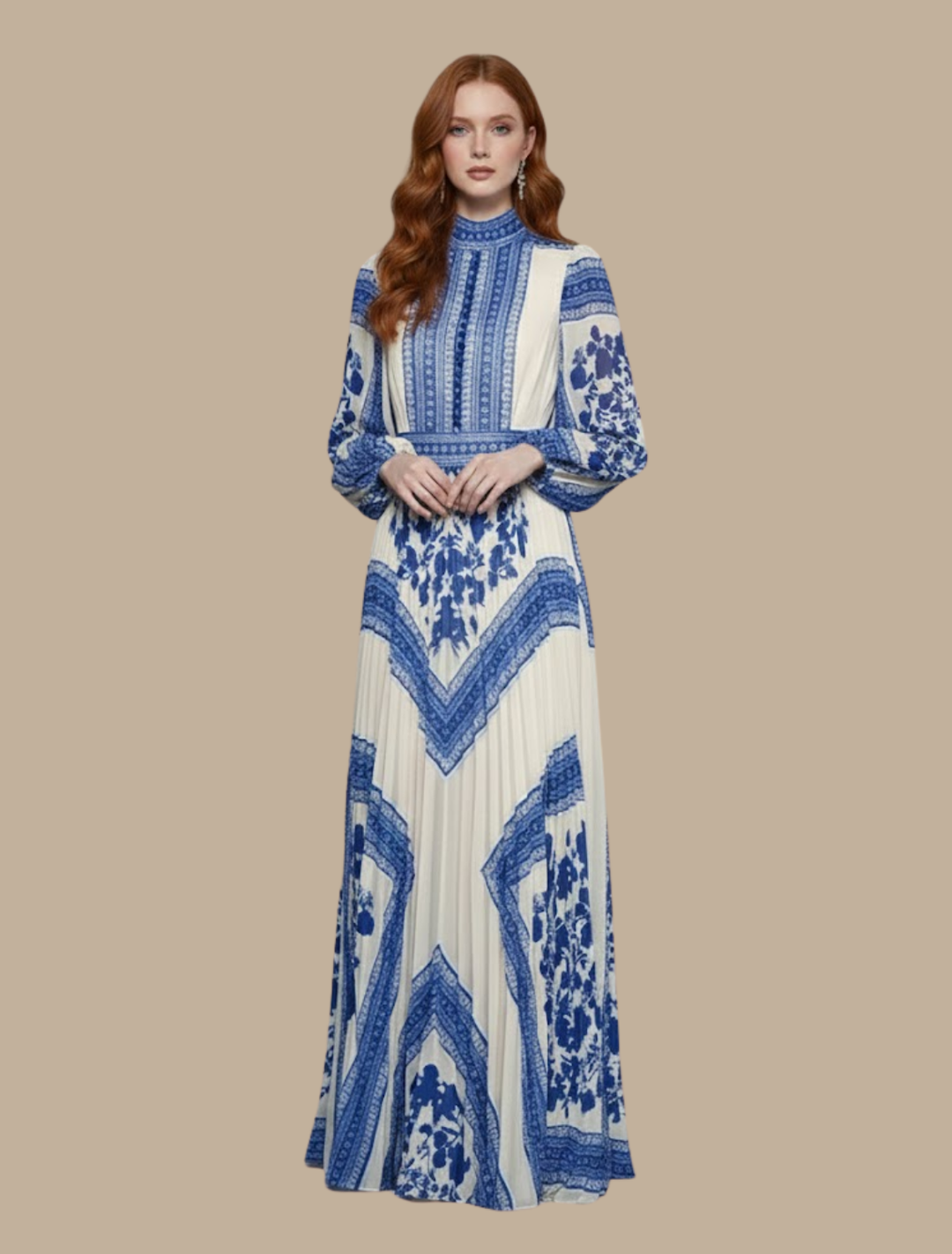 Elegant Aftonklänning Lång | Plisserad Maxi Klänning med Hög Hals | Perfekt för Formella Tillfällen 2