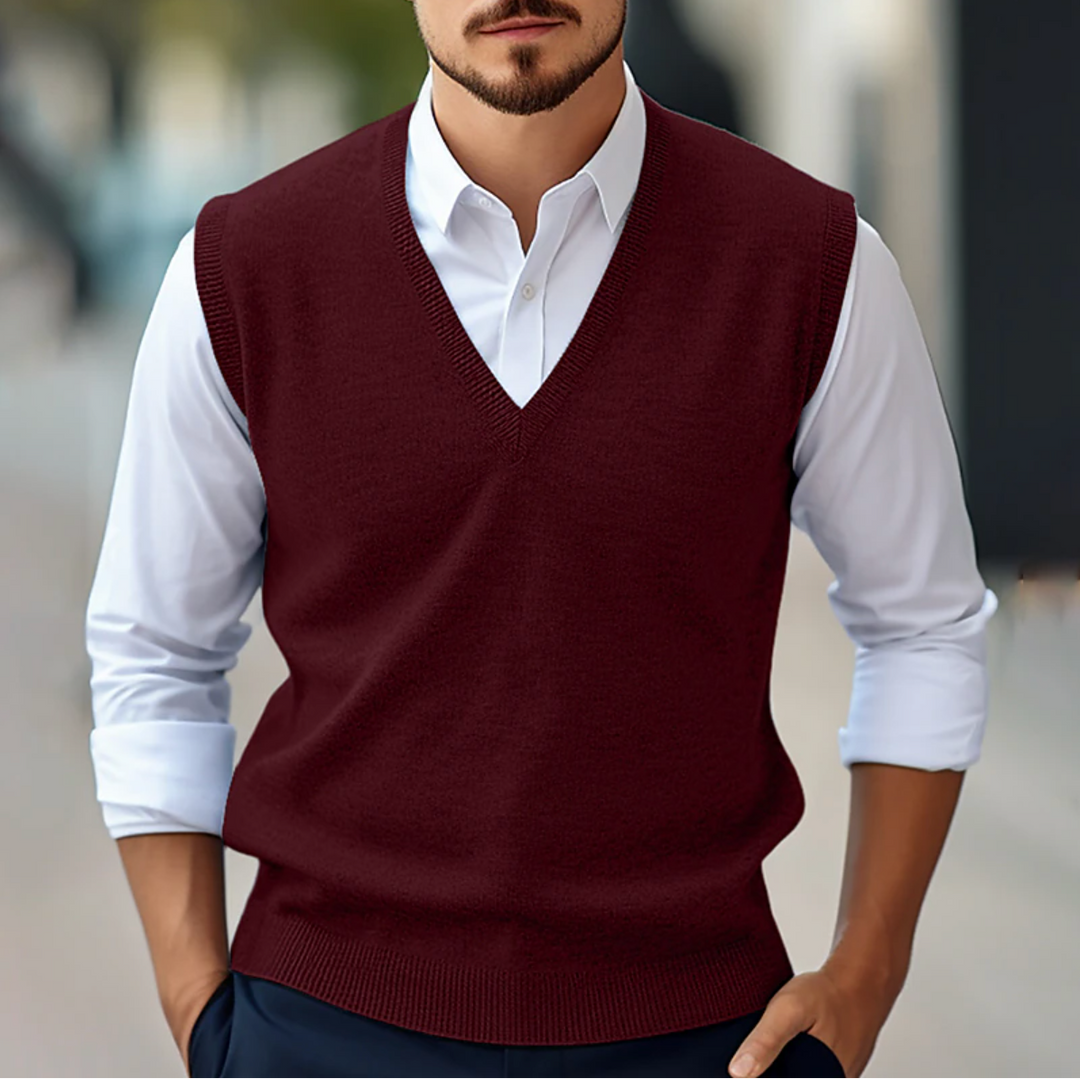 Elegant Ärmlös V-ringad Tröja för Män med Skräddarsydd Passform | Perfekt för Smart Casual Stil 0