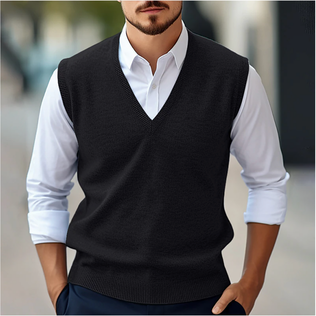 Elegant Ärmlös V-ringad Tröja för Män med Skräddarsydd Passform | Perfekt för Smart Casual Stil 4