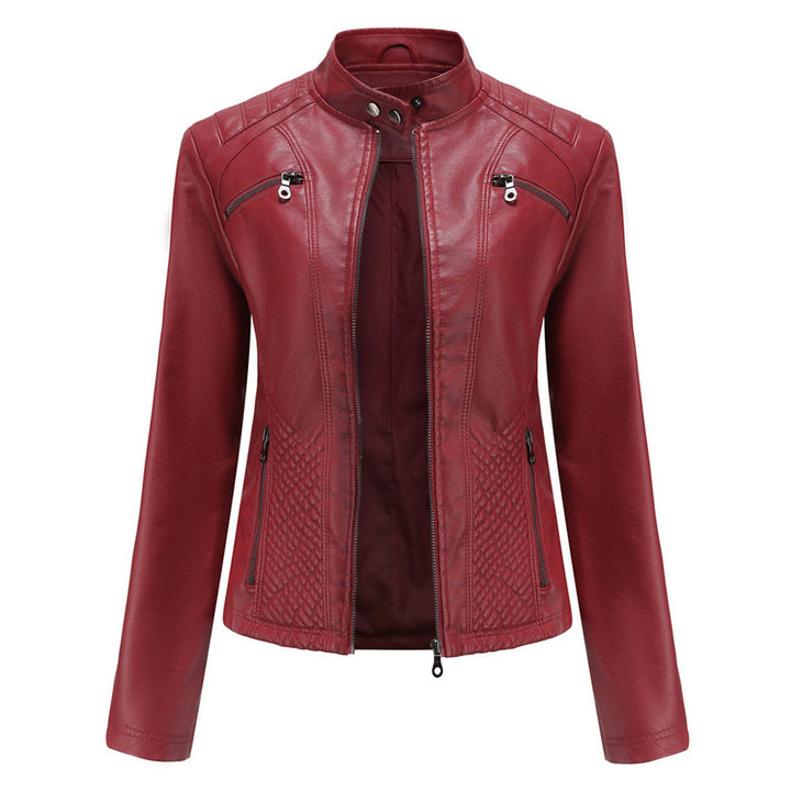 Elegant Bikerjacka Dam i Läder med Quiltning och Ståkrage | Tidlös Stil för Modern Elegans 2