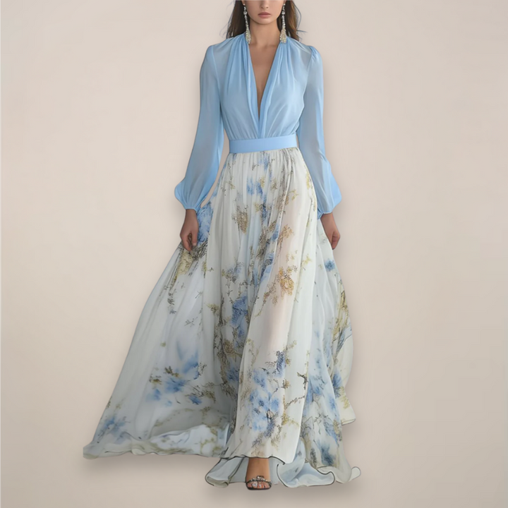 Elegant Blommig Maxiklänning Dam med V-ringning | Lätt och Luftig Design för Vår och Sommar 0