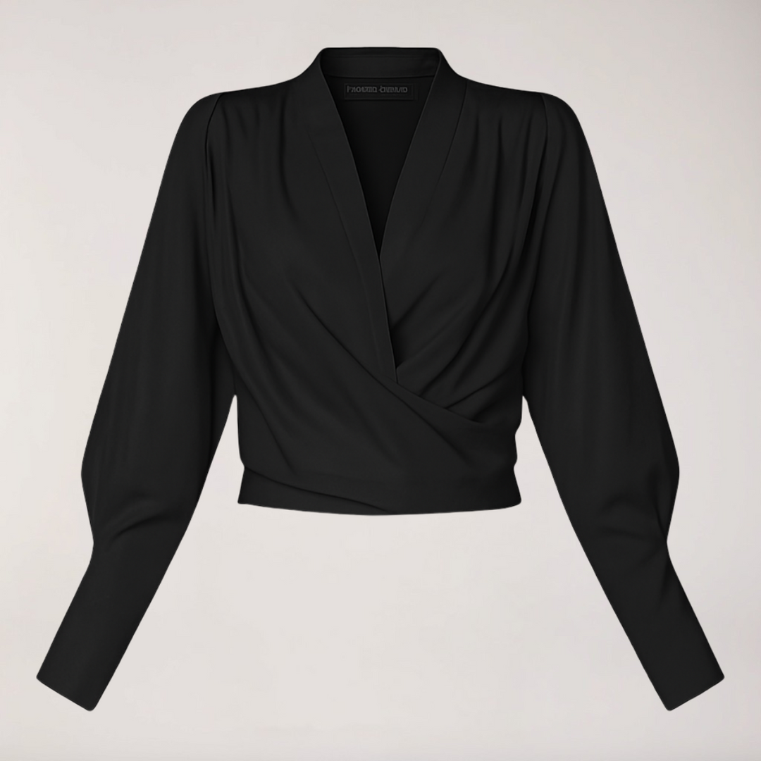 Elegant Blus | Damblus med V-ringning och Puffärmar i Satäng | Smickrande Passform för Stil och Komfort 1