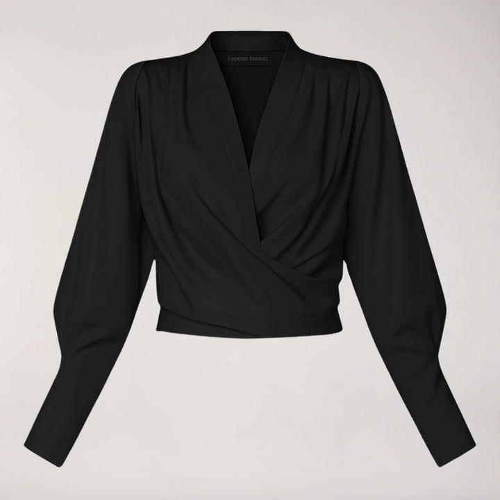 Elegant Blus | Damblus med V-ringning och Puffärmar i Satäng | Smickrande Passform för Stil och Komfort 1