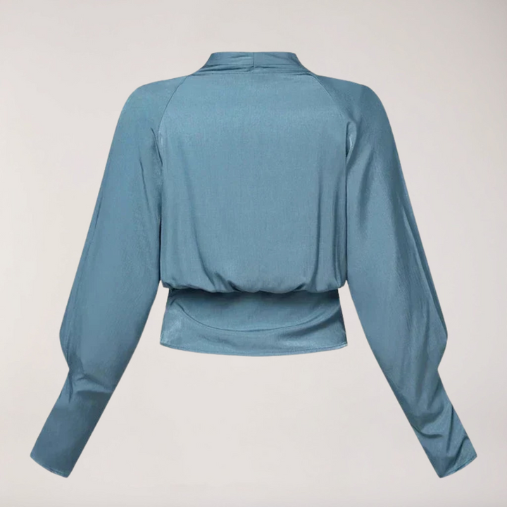 Elegant Blus | Damblus med V-ringning och Puffärmar i Satäng | Smickrande Passform för Stil och Komfort 3
