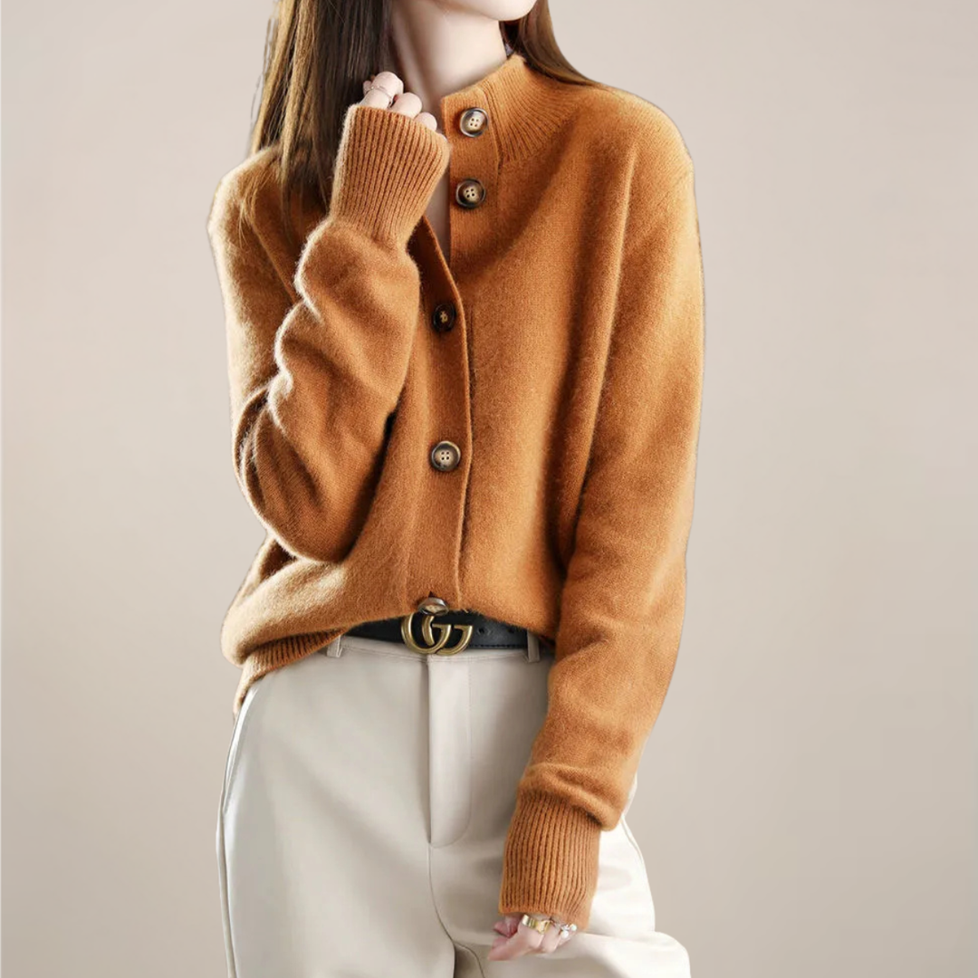 Elegant Cardigan | Dam Tröja med Mjuk Krage och Knapp Fram | Perfekt för Vardagsbruk 0