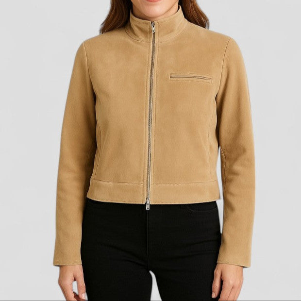 Elegant Damjacka | Tidlös Mockastil med Hög Krage | Mångsidig Design för Vår och Höst 4