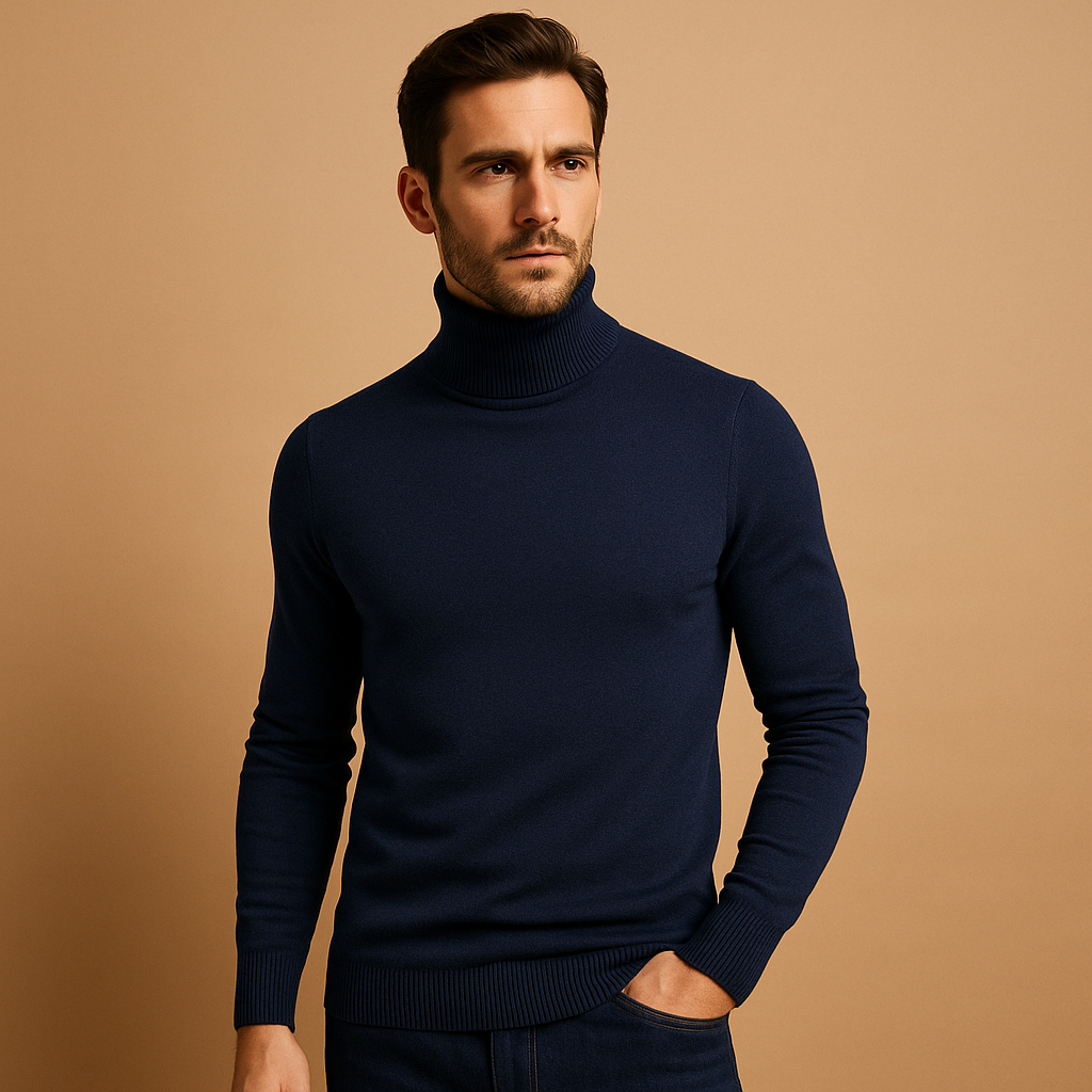 Elegant Herr Tröja | Slim Fit Rullhalströja i Mjukt Tyg för Komfort och Stil 0
