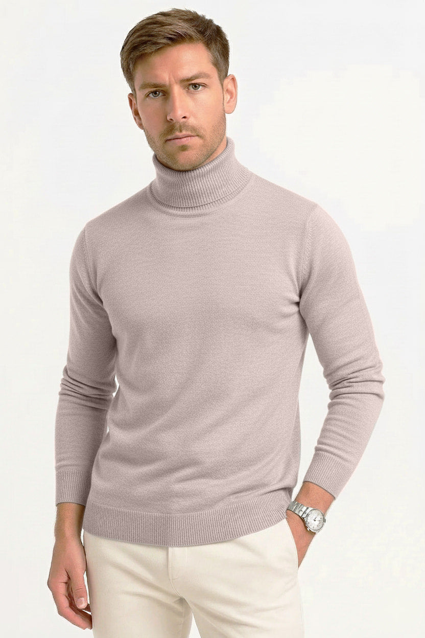 Elegant Herr Tröja | Slim Fit Ullpullover med Hög Krage | Värmande Design för Stil och Komfort 0