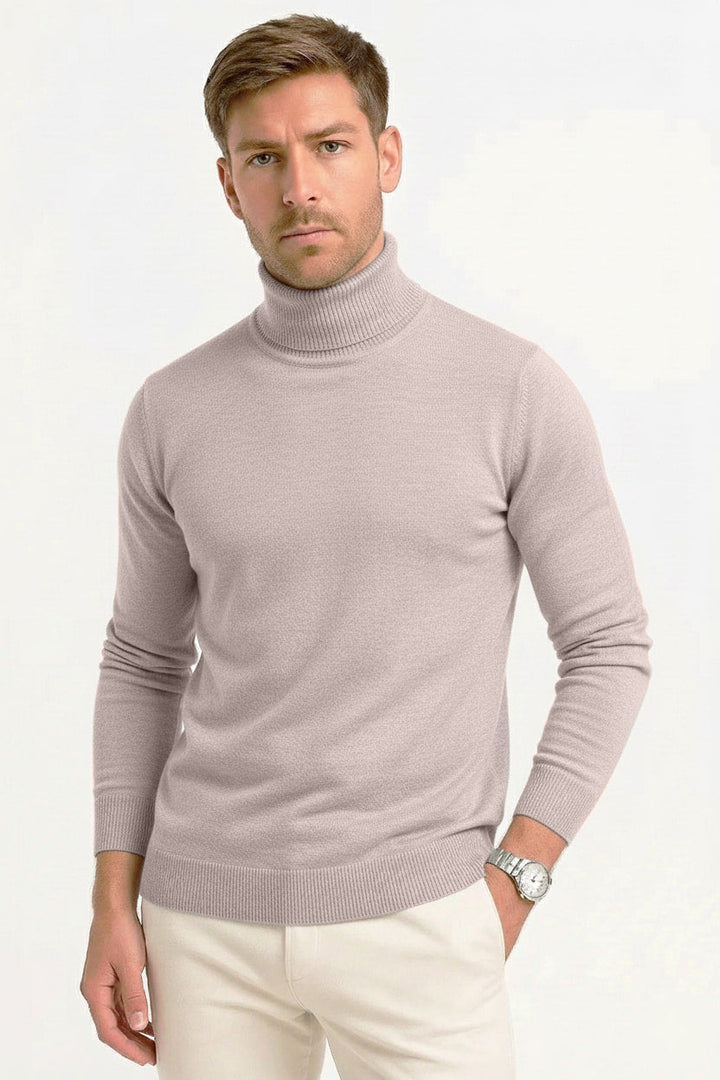 Elegant Herr Tröja | Slim Fit Ullpullover med Hög Krage | Värmande Design för Stil och Komfort 0