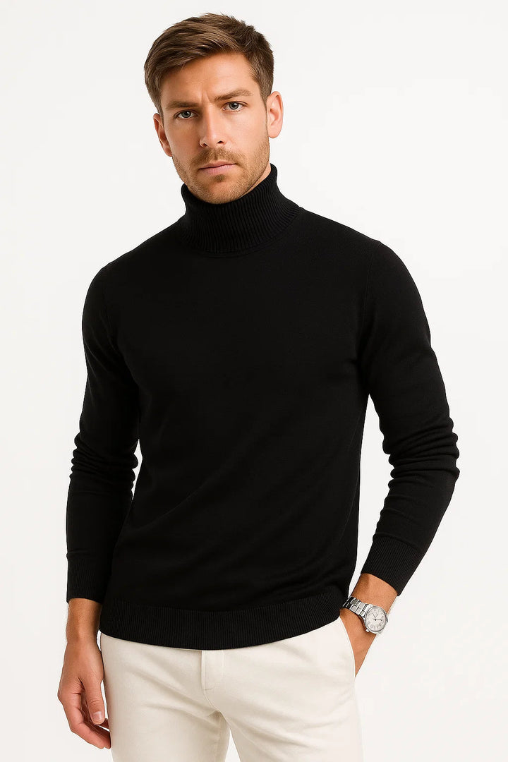 Elegant Herr Tröja | Slim Fit Ullpullover med Hög Krage | Värmande Design för Stil och Komfort 1