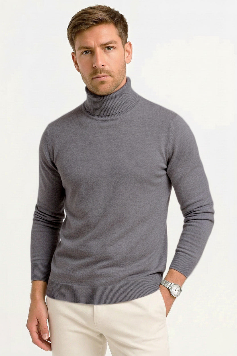 Elegant Herr Tröja | Slim Fit Ullpullover med Hög Krage | Värmande Design för Stil och Komfort 2