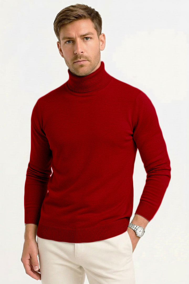 Elegant Herr Tröja | Slim Fit Ullpullover med Hög Krage | Värmande Design för Stil och Komfort 3