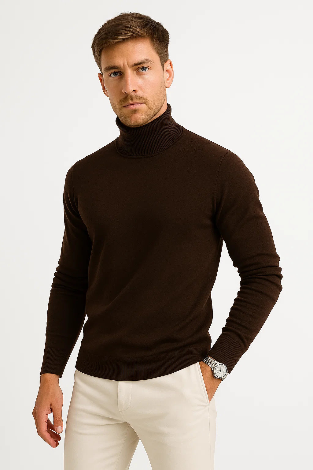 Elegant Herr Tröja | Slim Fit Ullpullover med Hög Krage | Värmande Design för Stil och Komfort 4