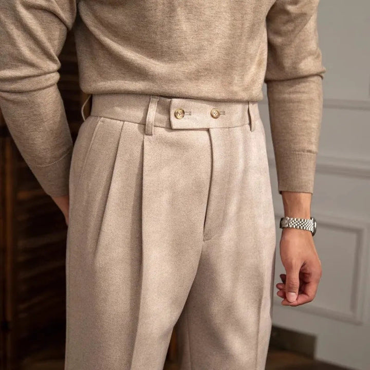 Elegant Herrbyxor | Hög Midja Plisserade med Subtil Stretch | Mångsidiga Formella Byxor för Stil och Komfort 2